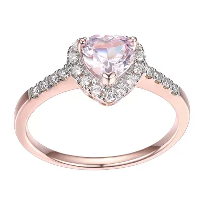 Womens Lab Grown Pink Sapphire & 1/5 CT. T.W. Lab Grown White Diamond 18K Rose Gold Over Silver Heart Halo Cocktail Ring
