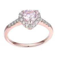 Womens Lab Grown Pink Sapphire & 1/5 CT. T.W. Lab Grown White Diamond 18K Rose Gold Over Silver Heart Halo Cocktail Ring