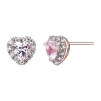 Lab Grown Pink Sapphire & 1/5 CT. T.W. Lab Grown White Diamond 18K Rose Gold Over Silver 8mm Heart Stud Earrings