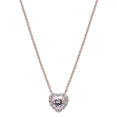 Womens Lab Grown Pink Sapphire & 1/7 CT. T.W. Lab Grown White Diamond 18K Rose Gold Over Silver Heart Pendant Necklace