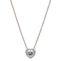 Womens Lab Grown Pink Sapphire & 1/7 CT. T.W. Lab Grown White Diamond 18K Rose Gold Over Silver Heart Pendant Necklace