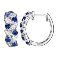 Lab Grown Blue Sapphire & 1/10 CT. T.W. Lab Grown White Diamond Sterling Silver 16.5mm Hoop Earrings