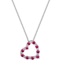 Womens Lab Grown Red Ruby & 1/7 CT. T.W. Lab Grown White Diamond Sterling Silver Heart Pendant Necklace