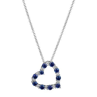 Womens Lab Grown Blue Sapphire & 1/7 CT. T.W. Lab Grown White Diamond Sterling Silver Heart Pendant Necklace