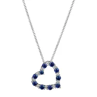 Womens Lab Grown Blue Sapphire & 1/7 CT. T.W. Lab Grown White Diamond Sterling Silver Heart Pendant Necklace