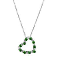 Womens Lab Grown Green Emerald & 1/7 CT. T.W. Lab Grown White Diamond Sterling Silver Heart Pendant Necklace