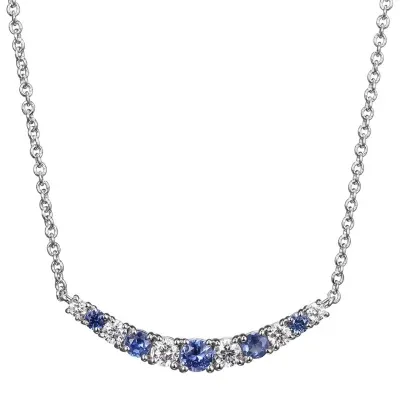 Womens Lab Grown Blue & 1/5 CT. T.W. Lab Grown White Diamond Sapphire Sterling Silver Pendant Necklace