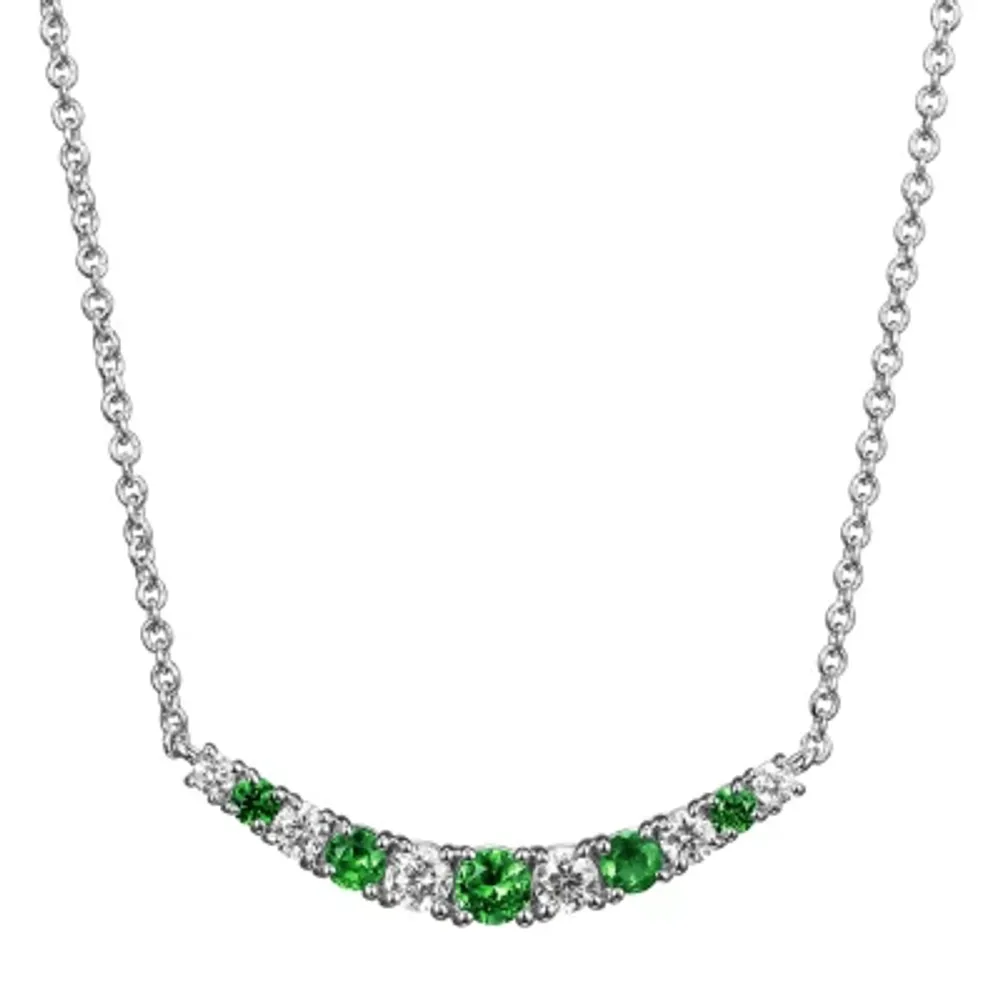 Womens Lab Grown Green Emerald & 1/5 CT. T.W. Lab Grown White Diamond Sterling Silver Pendant Necklace