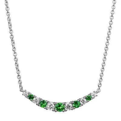 Womens Lab Grown Green Emerald & 1/5 CT. T.W. Lab Grown White Diamond Sterling Silver Pendant Necklace