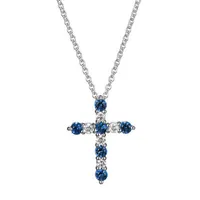 Womens Lab Grown Blue Sapphire & 1/8 CT. T.W. Lab Grown White Diamond Sterling Silver Cross Pendant Necklace