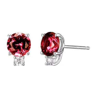 Lab Grown Red Ruby & 1/10 CT. T.W. Lab Grown White Diamond Sterling Silver 8.5mm Stud Earrings
