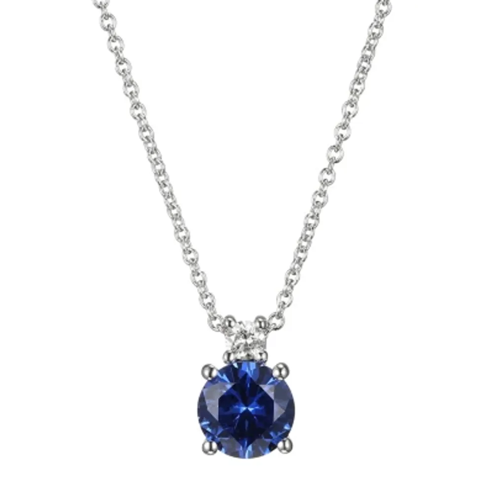 Womens Lab Created Blue Sapphire Sterling Silver Pendant Necklace