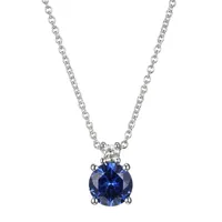 Womens Lab Created Blue Sapphire Sterling Silver Pendant Necklace