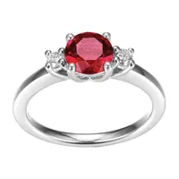 Womens Lab Grown Red Ruby & 1/7 CT. T.W. Lab Grown White Diamond Sterling Silver 3-Stone Cocktail Ring