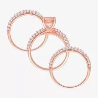 Modern Bride Gemstone Womens Genuine Pink Morganite 18K Rose Gold Over Silver Round Bridal Set