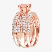 Modern Bride Gemstone Womens Genuine Pink Morganite 18K Rose Gold Over Silver Round Bridal Set