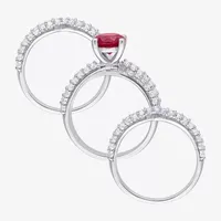 Modern Bride Gemstone Womens Lab Created Red Ruby Sterling Silver Round Bridal Set