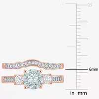 Modern Bride Gemstone Womens 1/8 CT. T.W. Genuine Blue Aquamarine 10K Rose Gold Round 3-Stone Bridal Set