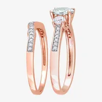 Modern Bride Gemstone Womens 1/8 CT. T.W. Genuine Blue Aquamarine 10K Rose Gold Round 3-Stone Bridal Set