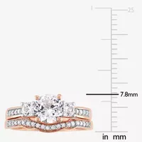 Modern Bride Gemstone Womens 1/8 CT. T.W. Lab Created White Sapphire 10K Rose Gold Round 3-Stone Bridal Set