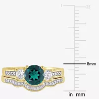 Modern Bride Gemstone Womens 1/8 CT. T.W. Lab Created Green Emerald 10K Gold Round 3-Stone Bridal Set