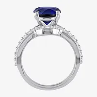 Modern Bride Gemstone Womens Lab Created Blue Sapphire 10K White Gold Round Solitaire Bridal Set