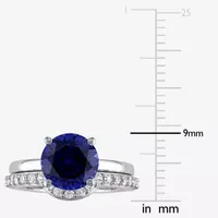 Modern Bride Gemstone Womens Lab Created Blue Sapphire 10K White Gold Round Solitaire Bridal Set