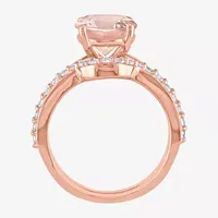 Modern Bride Gemstone Womens Genuine Pink Morganite 10K Rose Gold Round Bridal Set