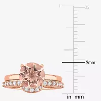 Modern Bride Gemstone Womens Genuine Pink Morganite 10K Rose Gold Round Bridal Set