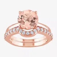 Modern Bride Gemstone Womens Genuine Pink Morganite 10K Rose Gold Round Bridal Set