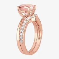 Modern Bride Gemstone Womens Genuine Pink Morganite 10K Rose Gold Round Bridal Set