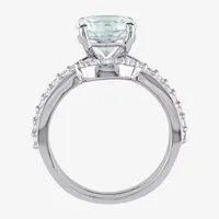 Modern Bride Gemstone Womens Genuine Blue Aquamarine 10K White Gold Round Bridal Set