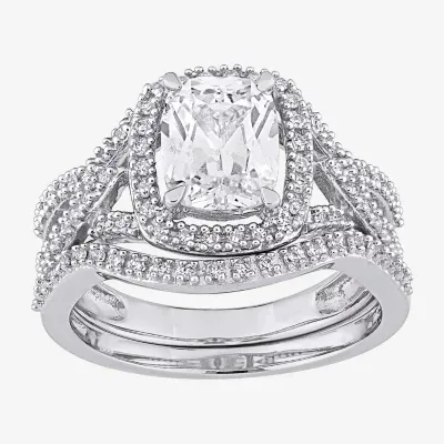 Modern Bride Gemstone Womens 1/4 CT. T.W. Lab Created White Sapphire 10K Gold Cushion Side Stone Bridal Set