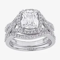 Modern Bride Gemstone Womens 1/4 CT. T.W. Lab Created White Sapphire 10K Gold Cushion Side Stone Bridal Set