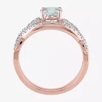 Modern Bride Gemstone Womens 1/7 CT. T.W. Genuine Blue Aquamarine 10K Rose Gold Round Side Stone Bridal Set