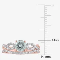 Modern Bride Gemstone Womens 1/7 CT. T.W. Genuine Blue Aquamarine 10K Rose Gold Round Side Stone Bridal Set