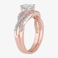 Modern Bride Gemstone Womens 1/7 CT. T.W. Genuine Blue Aquamarine 10K Rose Gold Round Side Stone Bridal Set