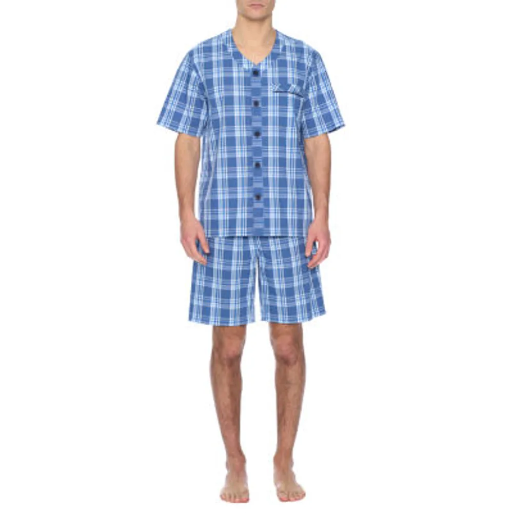 Residence Poplin Mens Big Short Sleeve V-Neck 2-pc. Shorts Pajama Set