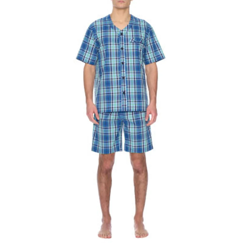 Residence Poplin Mens Big Short Sleeve V-Neck 2-pc. Shorts Pajama Set