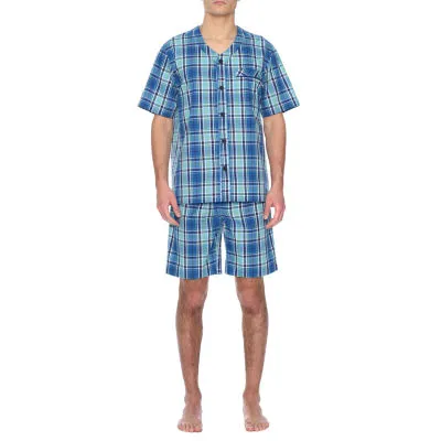Residence Poplin Mens Big Short Sleeve V-Neck 2-pc. Shorts Pajama Set