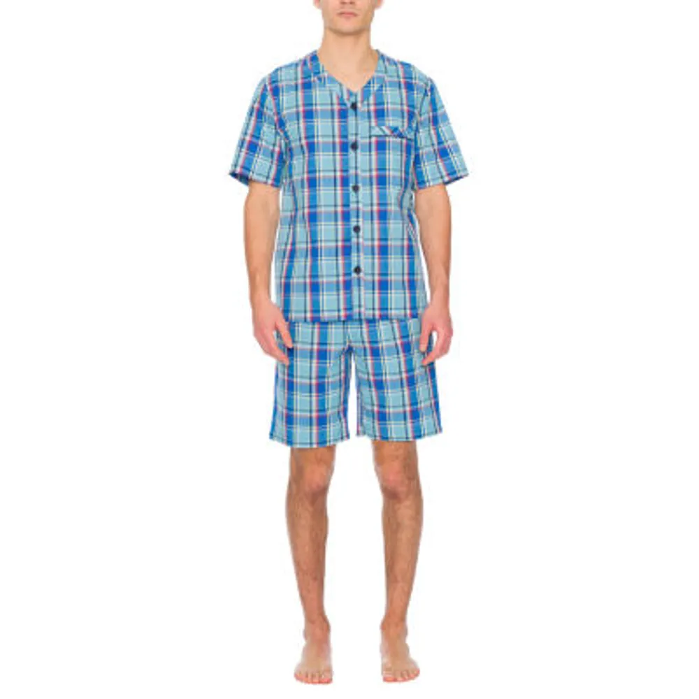 Residence Poplin Mens Tall Short Sleeve V-Neck 2-pc. Shorts Pajama Set