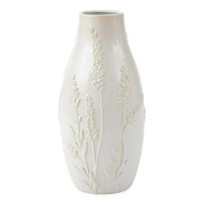 Linden Street 12" White Floral Reactive Glaze Vase