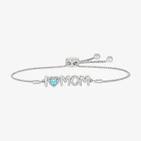 I Love Mom Diamond Accent Genuine Blue Topaz Sterling Silver Heart Bolo Bracelet