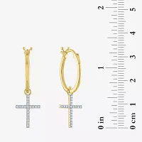 Diamond Addiction (G-H / Si2-I1) 1/10 CT. T.W. Lab Grown White Diamond Sterling Silver or 14K Gold Over Silver 34mm Cross Hoop Earrings