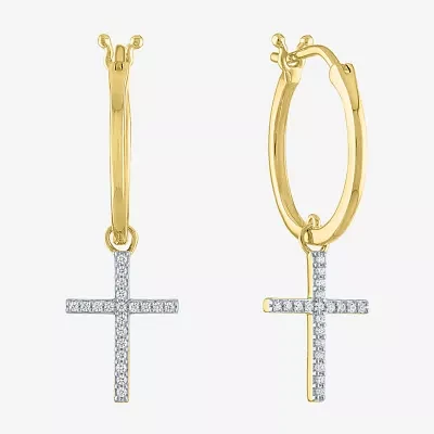 Diamond Addiction (G-H / Si2-I1) 1/10 CT. T.W. Lab Grown White Diamond Sterling Silver or 14K Gold Over Silver 34mm Cross Hoop Earrings