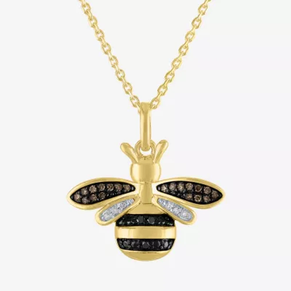 Bee Womens 1/10 CT. T.W. Natural Black Diamond 14K Gold Over Silver Sterling Silver Pendant Necklaces