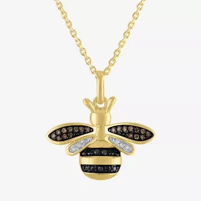 Bee Womens 1/10 CT. T.W. Natural Black Diamond 14K Gold Over Silver Sterling Silver Pendant Necklaces