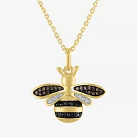 Bee Womens 1/10 CT. T.W. Natural Black Diamond 14K Gold Over Silver Sterling Silver Pendant Necklace