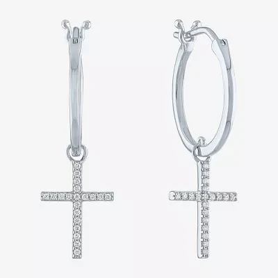 Diamond Addiction (G-H / Si2-I1) 1/10 CT. T.W. Lab Grown White Diamond Sterling Silver or 14K Gold Over Silver 34mm Cross Hoop Earrings