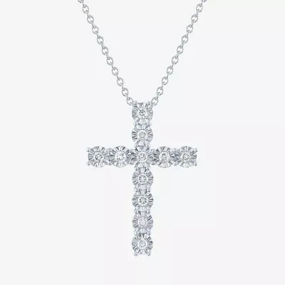 (G-H / I1-I2) Womens 1/4 CT. T.W. Lab Grown White Diamond Sterling Silver Cross Pendant Necklace